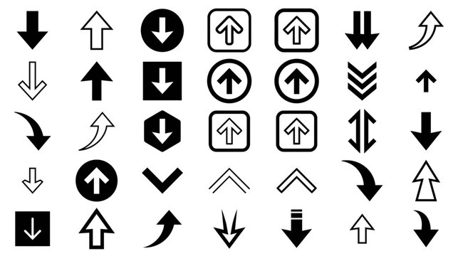 A comprehensive collection of various arrow designs showcasing directionality movement and symbolic representation in graphical communication and visual design