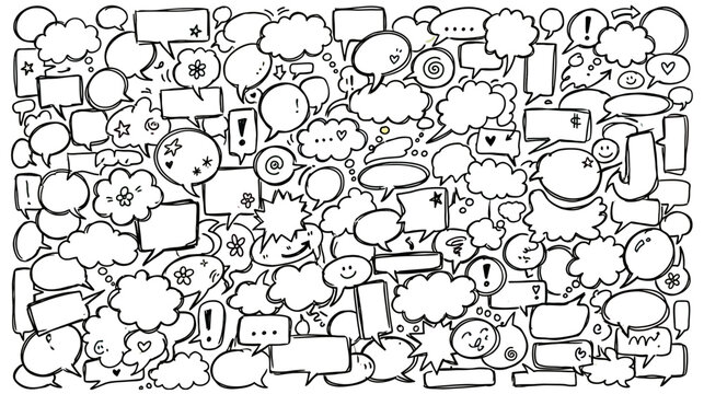 A whimsical and delightful collection of hand drawn speech bubbles doodles and expressive symbols perfect for creative projects and visual storytelling