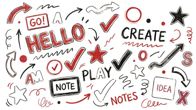A vibrant and dynamic collection of hand drawn doodles arrows and motivational words inspiring creativity and playful expression in a visually engaging
