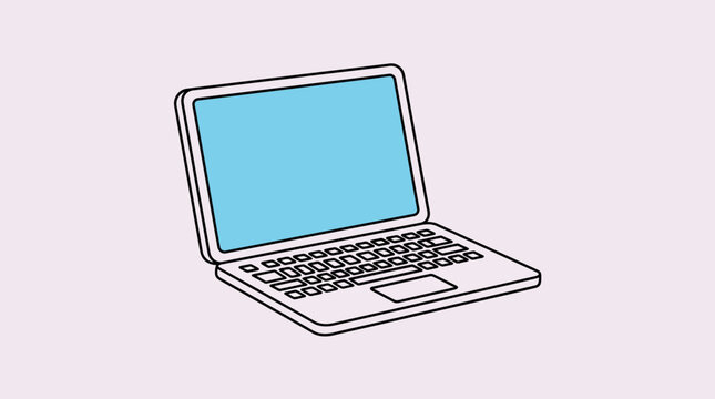 Simple hand drawn illustration of a modern laptop computer.