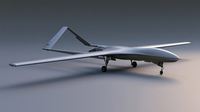 Military uav drone with advanced stealth design standing on its deployed landing gear, representing modern intelligence, reconnaissance, and combat aviation technology concepts