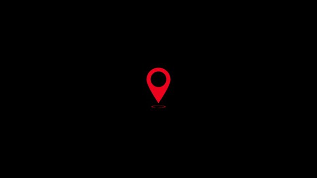 red location pin animation with shadow ring gps map marker symbol navigation destination pointer outline graphic element seamless looping video asset 4k