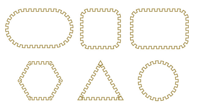 Gold Greek key frame set geometry shape label border pattern badge tag circle PNG illustration