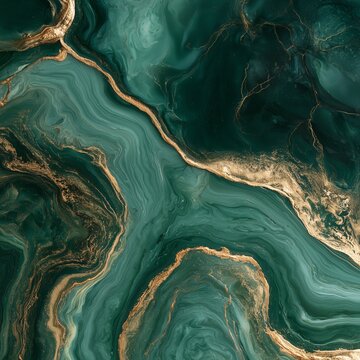luxury marble paper texture with thin liquid gold veins, elegant dark emerald green and gold fluid design, background for branding, macro details