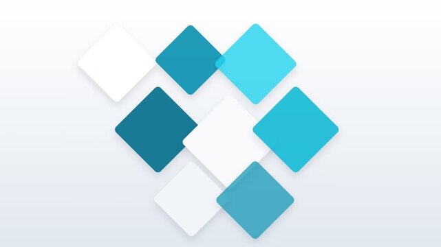 Abstract composition of overlapping blue and white squares on a soft background