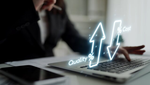 Business concept showing cost reduction and quality increase using Lean, Six Sigma, and Total Quality Management (TQM) to enhance efficiency, value, and customer satisfaction. Muxer