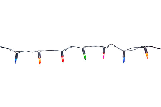 String of Christmas lights isolated on transparent background.
