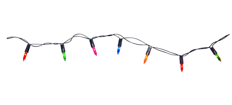 String of Christmas lights isolated on transparent background.