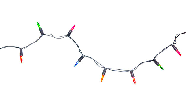 String of Christmas lights isolated on transparent background.