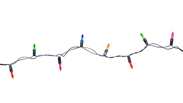 String of Christmas lights isolated on transparent background.