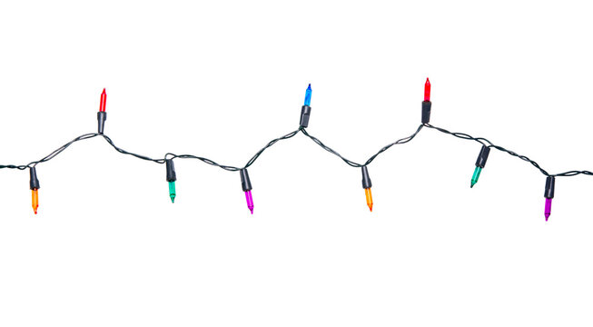 String of Christmas lights isolated on transparent background.