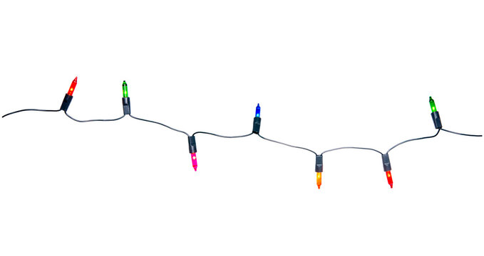 String of Christmas lights isolated on transparent background.