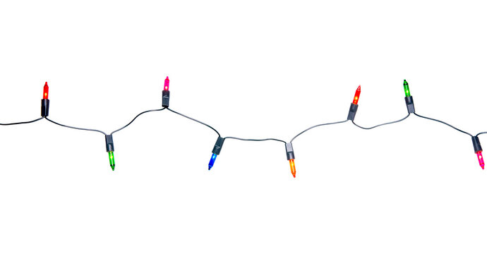 String of Christmas lights isolated on transparent background.