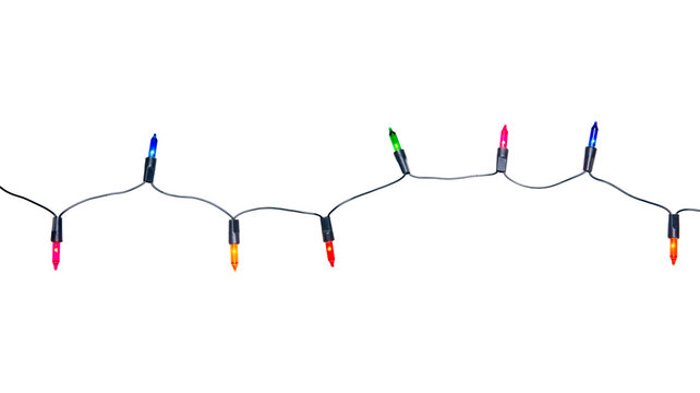 String of Christmas lights isolated on transparent background.
