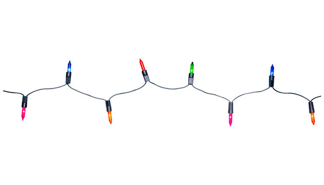 String of Christmas lights isolated on transparent background.