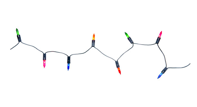 String of Christmas lights isolated on transparent background.
