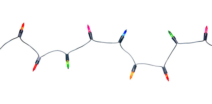 String of Christmas lights isolated on transparent background.