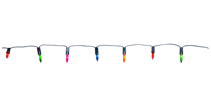 String of Christmas lights isolated on transparent background.