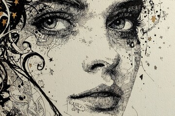 Obraz premium Stunning Black and White Portrait Revealing Intricate Details and Emotions Generative AI