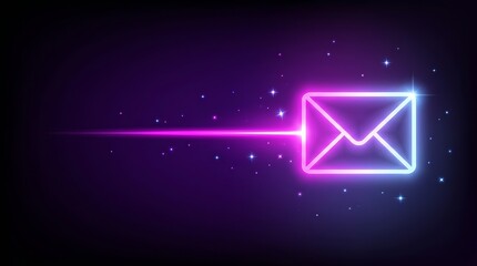 Fototapeta premium Digital newsletter campaign banner design with neon email icon and business communication elements.