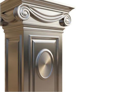 Metallic classic pillar with ionic capital design isolated on transparent background