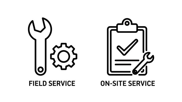Field service and on site service outline icons depicting technical maintenance