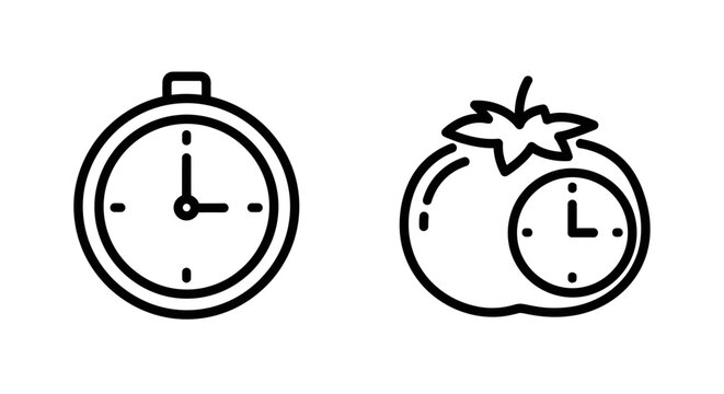 Clock and tomato timer line icons representing cooking time and food preparation