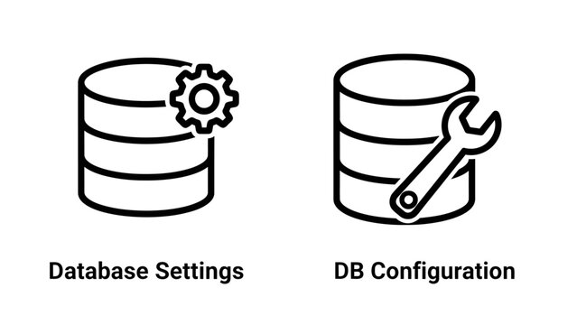 Database settings and configuration line icons for server management