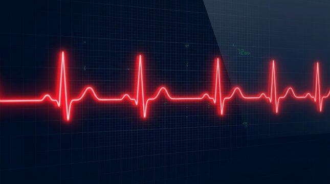 A healthy and consistent heart rhythm depicted by a red ECG line on a dark grid background.