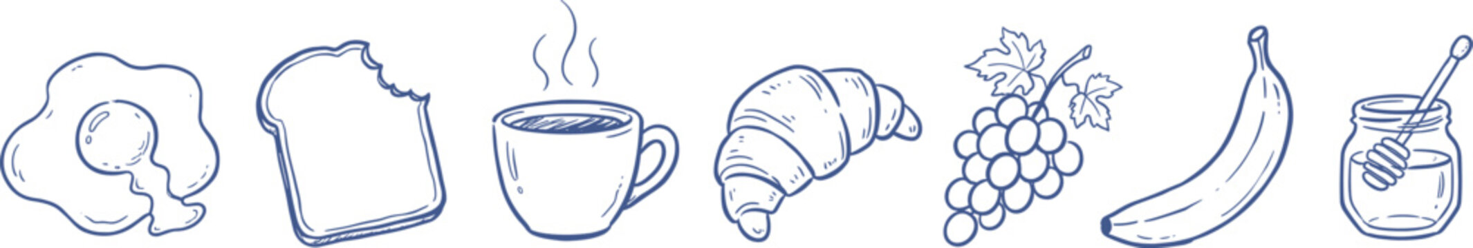 Breakfast Food Icon Set Line Art Illustration