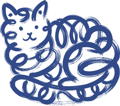 Cat with Swirling Pattern Body Line Art Illustration