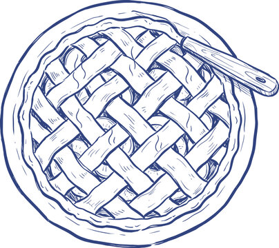 Lattice Top Pie with Knife Top View Illustration