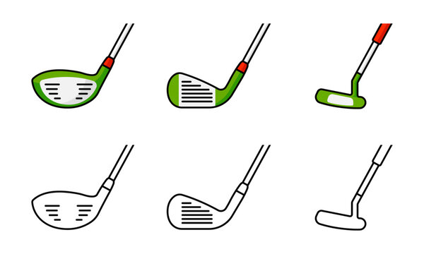 Golf club or stick icon set. Vector illustration.