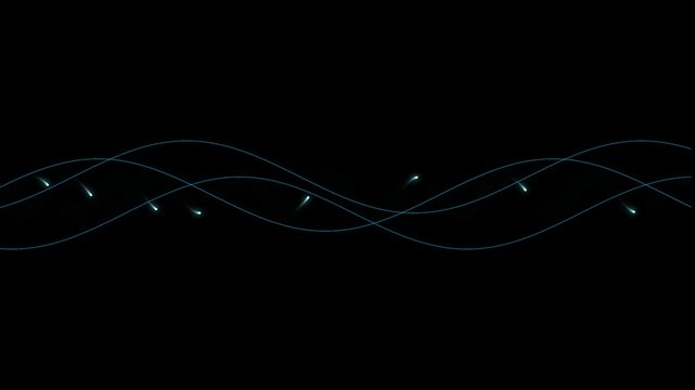 Abstract glowing blue sine wave animation with particle flow on black background