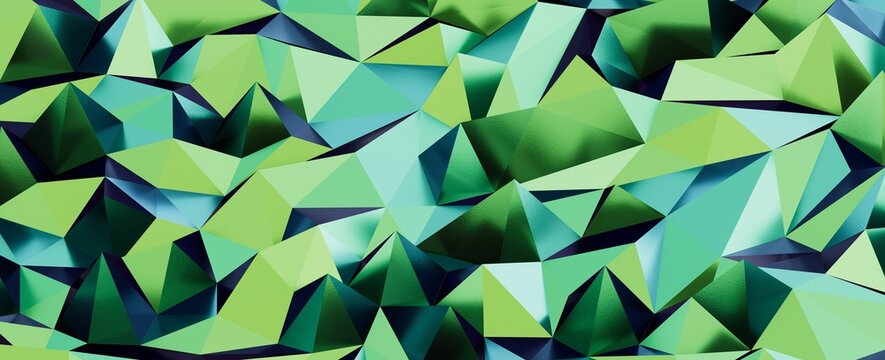 Dynamic abstract pattern with green and blue polygonal shapes, conveying modern design and technolog