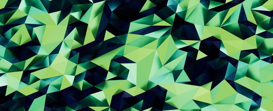Abstract low poly geometric background with vibrant green and dark blue colors