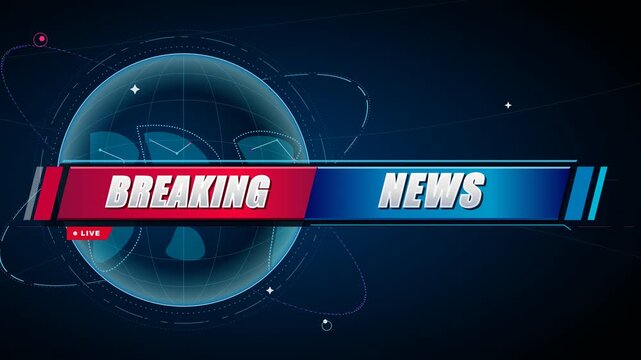 Breaking News Broadcast Title Lower Third Header with Rotating 3D Digital Globe Graphic Background Loop