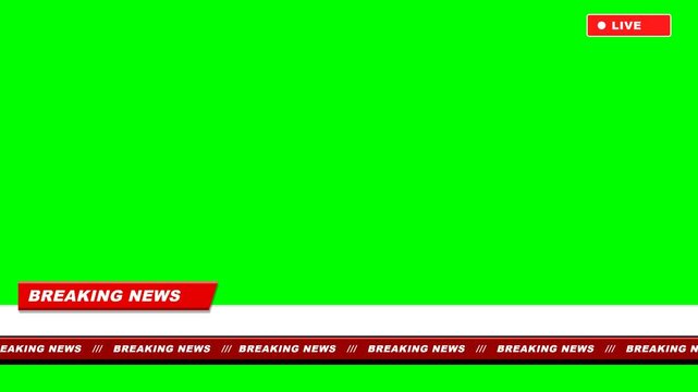 Breaking News Lower Third Red Ticker Bar Graphic Template with Live Tag on Chroma Key Green Screen