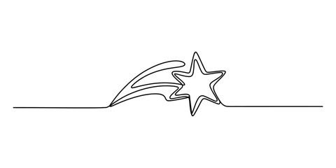Continuous single line drawing of a shooting star comet isolated on a white background Vector, illustration © ARICK 