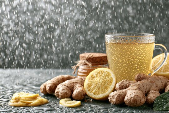 Ginger, on a simple tabletop with warm light and natural texture, fresh color and an inviting