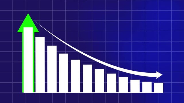 Glowing white bar chart and downward arrow illustrating business decline, financial loss and economic downturn. Concept of recession, falling profits, market crash and negative growth performance