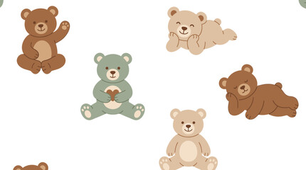 Obraz premium Seamless pattern with cute cartoon teddy bears in various poses for nursery decor and textile design