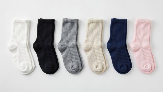 Set of six colorful ribbed socks isolated on white background