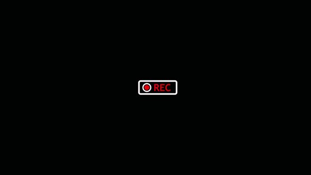 Flashing camera recording status screen indicator icon with red dot REC graphic visual overlay