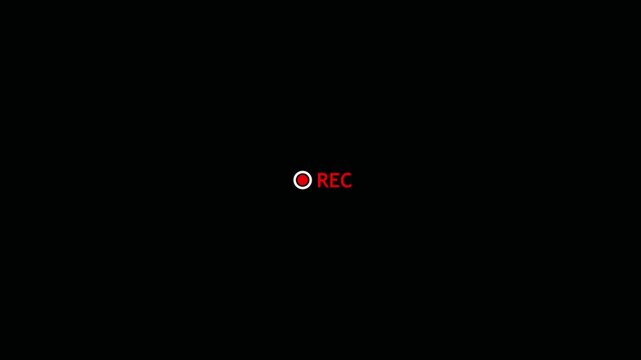 Blinking Red REC Recording Dot Symbol Camera Viewfinder Interface Overlay Animation on Black Background