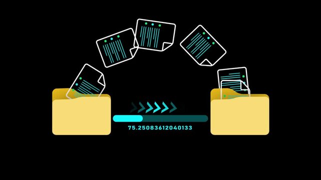 Data communication progress animation. data upload and download. Digital file sharing process. Futuristic technology network background. Data exchange interface. 4k animated video.