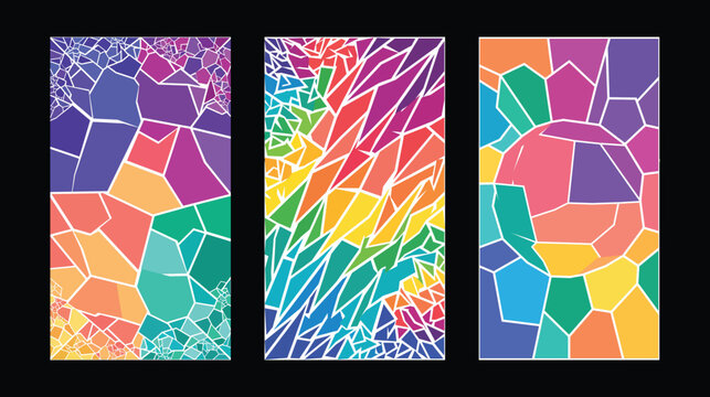 Abstract triptych with bold colors and geometric shapes