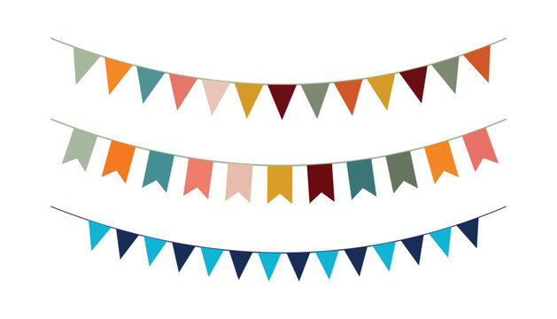 Colorful party bunting flags illustration festive triangular and swallowtail banners for celebration, event decoration