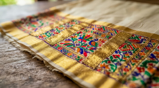Kerala saree pallu design, kerala kasavu saree, kerala saree collections, kerala kasavu handloom, handloom kerala saree, gold zari pallu, peacock motif pallu, temple motif pallu, zari floral pallu.
