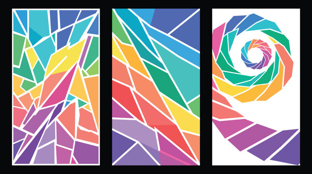 Abstract colorful geometric patterns triptych modern art design